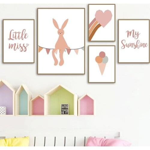Rabbit Ice Cream Shoes Love Quote Nordic Posters And Prints Wall Art Canvas Painting Cartoon Wall Pictures Girls Kids Room Decor