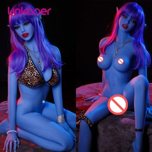 Linkooer 158cm Blue Elf Beauty Sex Dolls Silicone Adult Love Doll Lifesize Anus Vagina Oral Robot Doll Sex Toys for Men 3 Holes