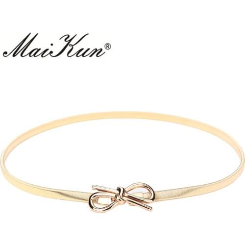 Maikun Thin Belts for Women Golden Bowknot Buckle Female belt Women Belt for Wedding Dress