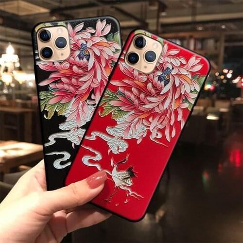 Flower Crane Embossed Back Cover for Samsung S10e S8 S9 S10 S20 Ultra Plus Note 8 9 10 Plus Soft Silicone Phone Case Coque