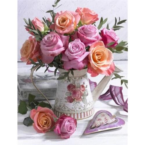 Flower Rose DIY Cross Stitch 11CT Embroidery Kits Craft Needlework Set Printed Canvas Cotton Thread Home Dropshipping