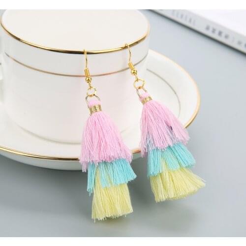 New 3 Layer European And American style Tassel Pendants Earrings For Women Big Drop Dangle Earring DIY Handmade Jewelry Findings