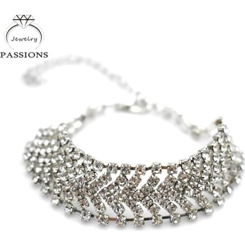 Wholesale Bohemia Shiny Rhinestone Braided Mesh Silver Color And Gold Color Bracelet Women Exquisite Jewelry Hand Chain Gift