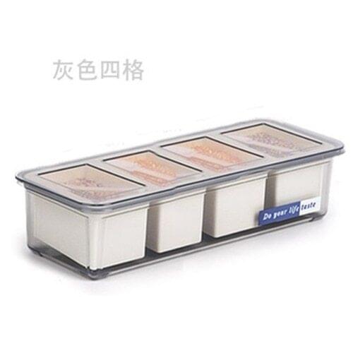 Seasoning Rack Spice Pots-4 Piece Acrylic Seasoning Box Stainless Steel Ring-Storage Container with Cover and Spoon Spice Jar