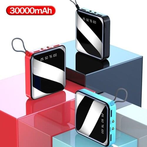 Mirror Screen 30000mAh Mini Portable Power Bank With 2USB Port Digital Display Travel Fast Charging Poverbank for Xiaomi Samsung
