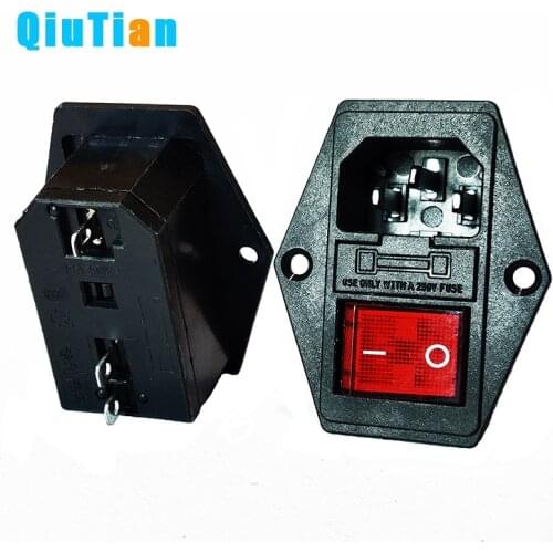 10A 250V AC power connector IEC C14 with red light lamp switch and 10A fuse 3PIN conncetors