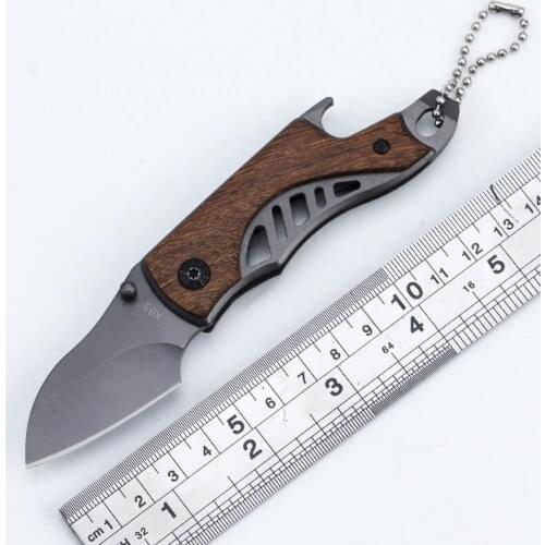 5.51'' Folding Pocket Knife Wood Handle Outdoor Survival Tactical Knife Bottle Opener Titanium Camping Hunting Knives EDC Tools