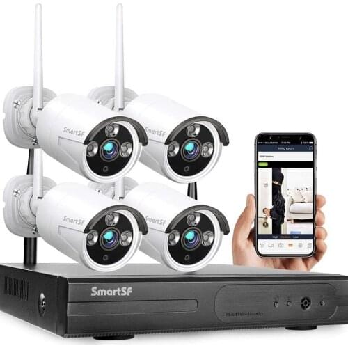 SmartSF Wireless CCTV System H.265 1080P NVR 2MP IR-CUT Outdoor Video Recorder Camera IP Security System Video Surveillance Kit
