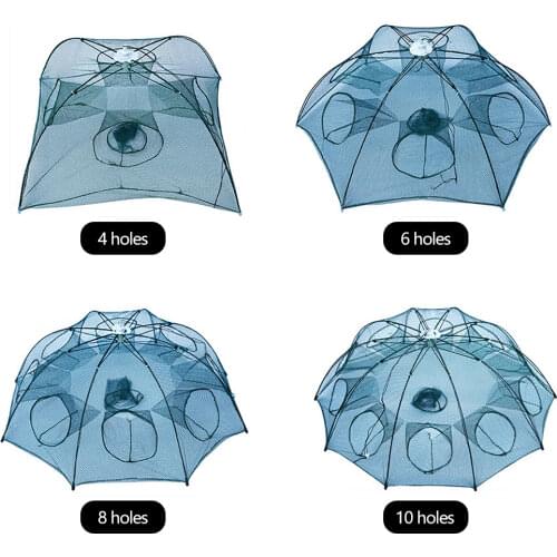 Strengthened 4-10 Holes Folded Portable Polygon Nylon Foldable Fish Trap Cast Net Cast Fold Crab trap Fishing Network