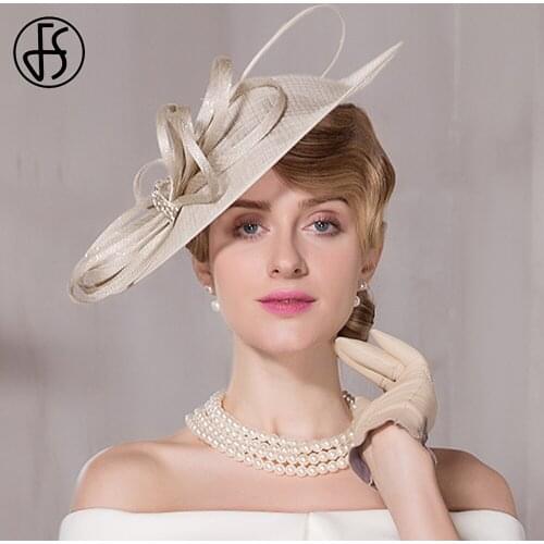 FS Fascinators For Women Elegant White Linen Pillbox Hat Royal Weddings Bridal Hats Ladies Sinamay Derby Dress Cocktail Fedoras