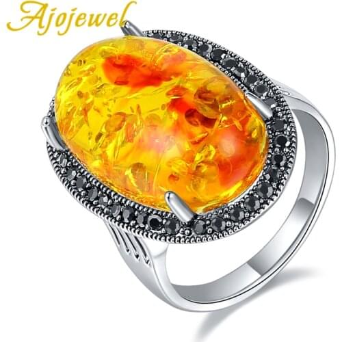 Ajojewel Size 7-9 Shinning Single Big Stone Orange Resin Ring For Women Luxury Party Jewelry Anniversary Gift