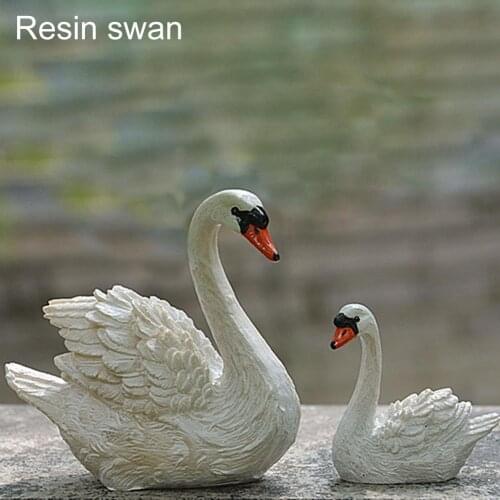 2pcs Mini Resin Little Swan Statue Craft Decoration Garden Fountain Micro Landscape Home Garden Decoration