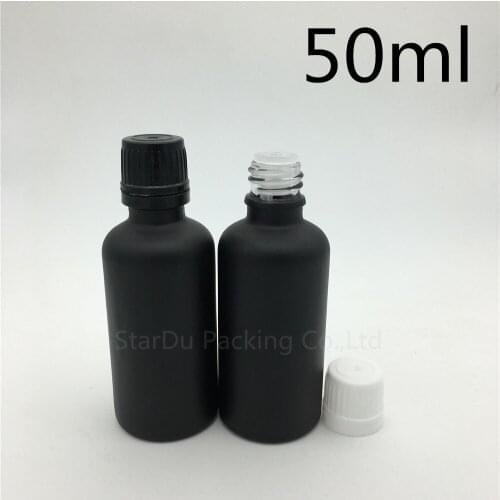 300pcs 50ML Black Frosted Glass Bottle 50ml Vials Essential Oil Bottle with Plastic cap Perfume bottles