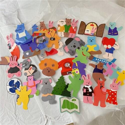 33 PCS Cartoon Bear Stickers Korean Abstract Notebook Portable Mobile Phones Wall Stickers Home Decorative Cute Luggage Stickers