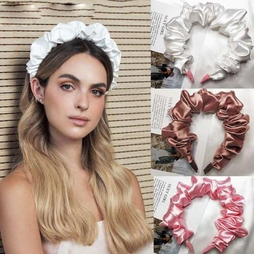 Retro Hair Loop Accessories Pleated Hairband Lystrfac Solid Color Slik Padded Female Hair for Women Fashion Scrunchy Headband