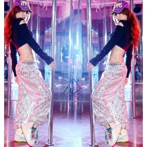 Unisex Sequined DS Costumes Women Hip-hop Pants Men and Women Loose Jazz Dance Pant Stage Performing Costume Trousers