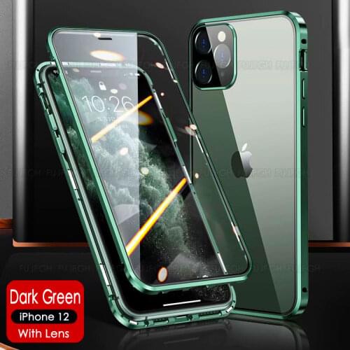 Double Sided Glass Magnetic Metal Phone Case for IPhone 12 11 Pro XS Max XR 7 8 6 Plus with Camera Lens Protection Magnet Cover