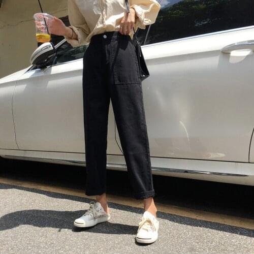 Jeans Women Elastic High Waist Big Pockets Loose Casual Womens Wide Leg Trousers Students Denim Streetwear Style All-match Jean