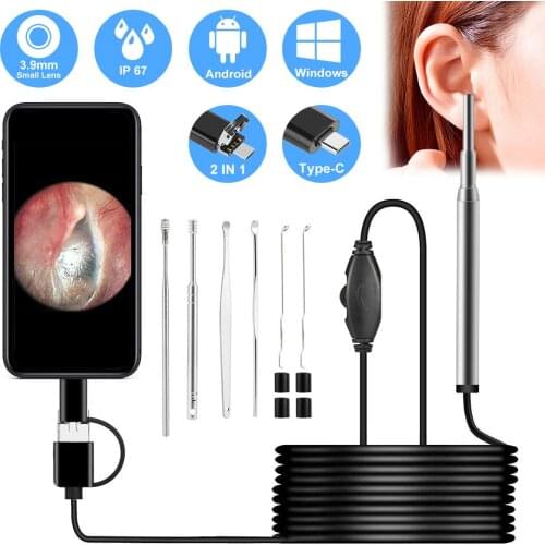 3.9mm Otoscope Digital Medico 3 in 1 Usb Ent Cleaning Endoscope 720P Mini Ear Scope Camera for Type c Android Phone PC Windows