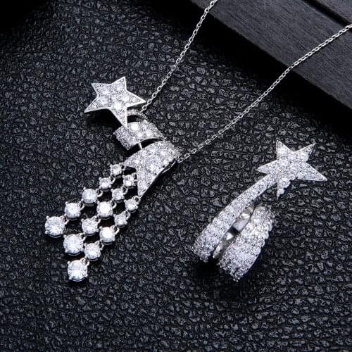 Exquisite Folwer Star Micro Paved Cubic Zirconia necklace ring set For Bridal Luxury Jewelry For Women D1157