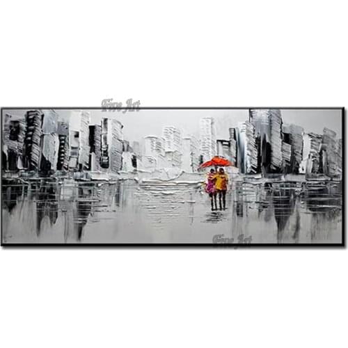 Real Hand Painted Abstract City Street Scenery Canvas Wall Oil Painting Wall Decoration Textured Art Picture Unframed Artwork