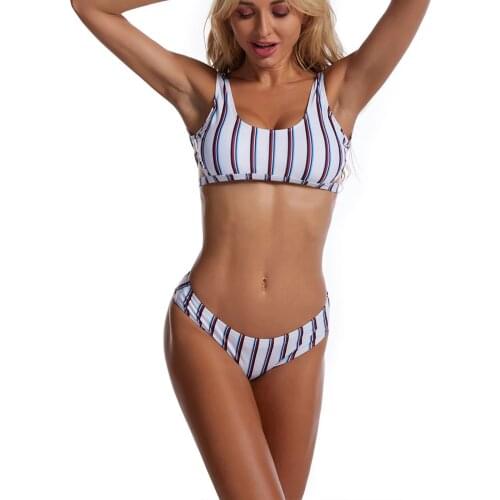 Two Piece Striped Polka Dot Swimwear Women Ladies Summer Split Swimsuit Set Side Hollow Tank Top Backless Bikini Bathing Suit