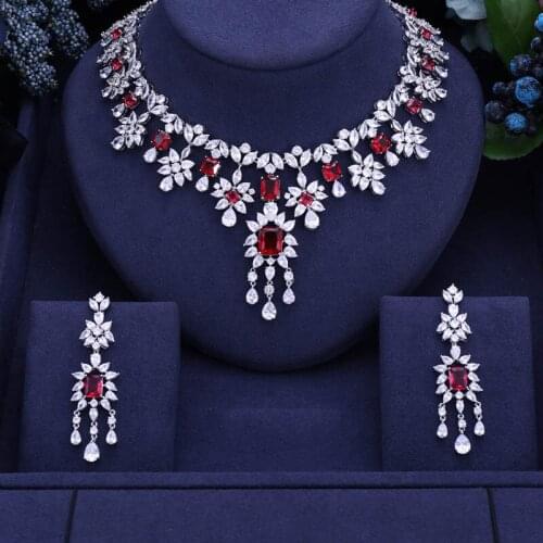 Jankelly Red African 2pc Bridal Jewelry Sets New Fashion Dubai Jewelry Set For Women Wedding Party Accessories Jewellery