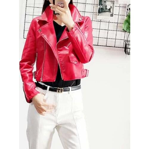 New Arrival Red Winter Autumn Green Motorcycle leather jackets yellow leather jacket women leather coat slim PU jacket Leather