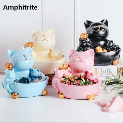Creative Luck Cats Fortune Pig Resist Statue Gift Box Storage Remote Control Animals Carving Decoration Home Makeup Organizer
