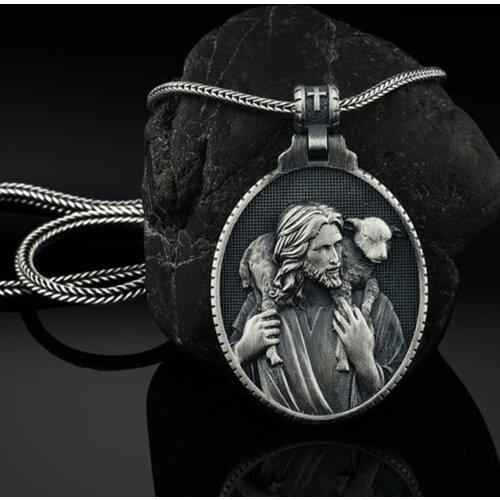 Christian Jesus Shepherd Dog Catholic Religious Style Mens Pendant Necklace New Sweater Chain Necklace