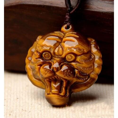 Hand Made Natural Tiger eye stone Pendant Gold Tiger Head Pendants Necklace For Women Men pendants Fashion Jewelry