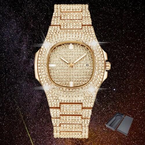 Ice-out Hip Hop Bling Diamond Watch Men Gold Stainless Steel Mens Business Quartz Watches Women Waterproof Relogio Masculino