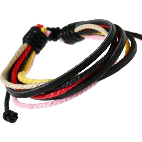 Hot sell 100% hand-woven Fashion Jewelry Wrap multilayer Leather Braided Rope Wristband men bracelets & bangles for women