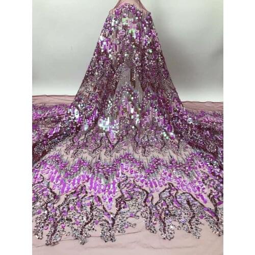 Hot Sale French Mesh Lace Fabric African Nigerian Style Sequins Craft Sewing DIY Party Wedding Dress Trimming 5 Yards Wholesale