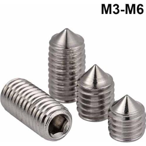 M3 M4 M5 M6 304 Stainless Steel Hex Hexagon Socket Cone Point Set Screws Grub Allen Bolts Tapered End Bolt