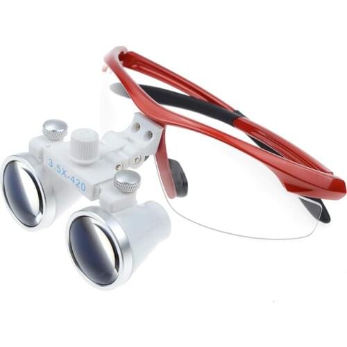 Red Plastic Frame Medical Loupes 2.5/3.5X420mm Binocular Magnifier Dental Surgical Magnifying Glasses