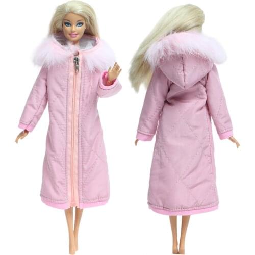 Fashion Pink Long Coat Cotton Jacket Parka Dress Skirt Winter Wear Warm Clothes for Barbie Doll 1/6 Accessories Kids DIY Toy