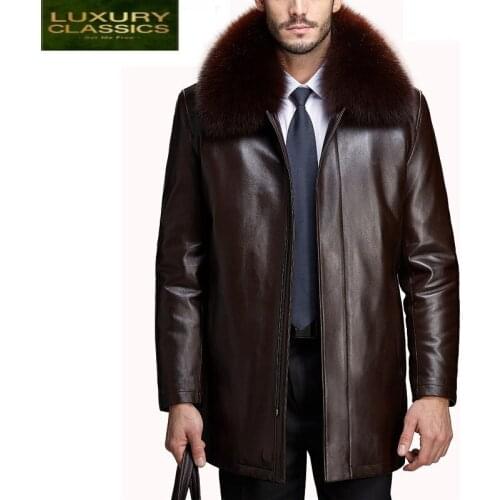 Men TcyeekWinter Leather Jacket Real Mink Fur Coat Mens Genuine Sheepskin Leather Jacket Fox Rabbit Fur Collar Plus Size 6068Z