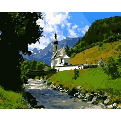 Painting By Numbers DIY Dropshipping 40x50 60x75cm Forest villa cottage Scenery Canvas Wedding Decoration Art picture Gift