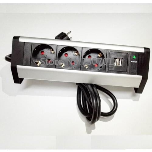 Desktop Power Strip 3 AC Outlets 2-Port USB Charger Socket Strip for Smartphone Tablet Laptop Gopro Camera Power Bank Cord