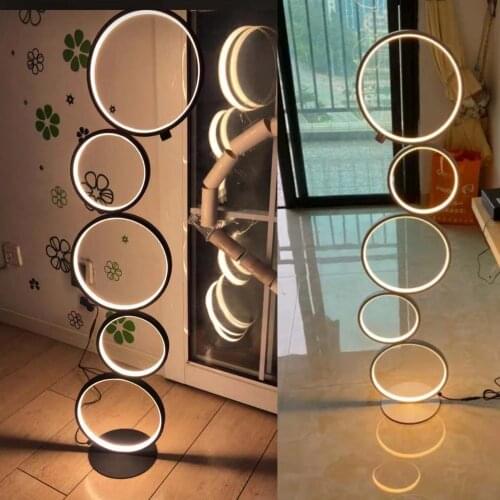 Nordic Ring Floor Lamp Dimmable Touch Switch Black White Floor Light Bedroom Decor Living Room Lamp Stand Lighting Light Fixture