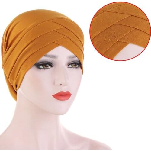 2020 NEW forehead cross stretch inner hijabs muslim underscarf caps female headscarf bonnet ladies head wraps turban femme