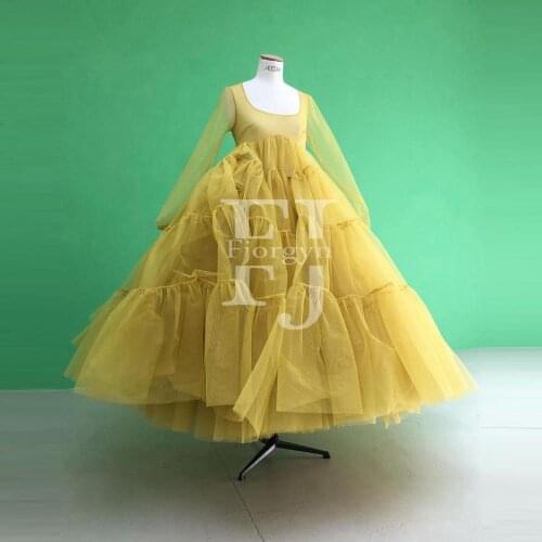 New In Ginger Tulle Puffy Tulle Dresses Long Sleeves See Through One Night Empire Tulle Extra Fluffy Maci Dressing Gowns
