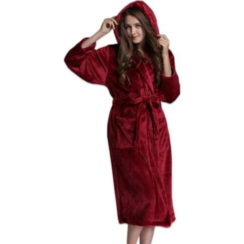 Plus size hooded Sexy red bathrobes for women thicken Flannel warm couples kimono robes women men long sleeved dressing gown