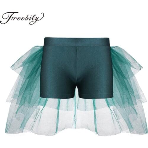 Teen Kids Ballet Dancing Class Shorts Bottoms with Attached Bustle Tiered Mesh Gymnastics Leotard Girls Dance Performance