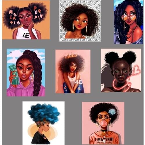 Fine Beautiful African Lady Iron On Patches For Clothes Women T-shirt Hoodies DIY Heat Transfer Vinly Glitter Sticker Decoration