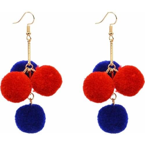 Multi Colored Fashion Statement Jewelry Women Wholesale Cotton Ball Long Earrings Brand Wedding Drop Dangle Earrings