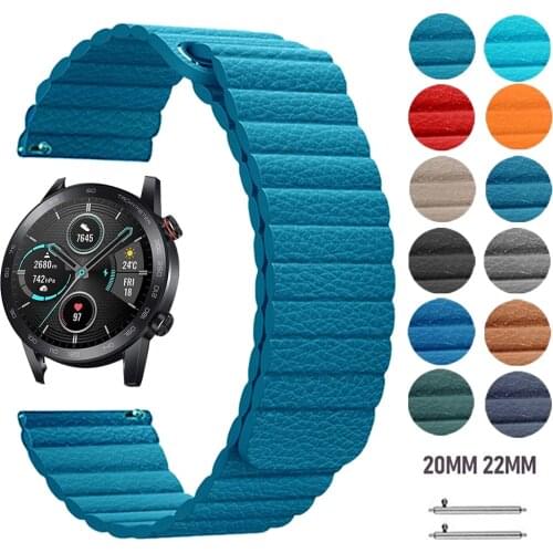 20 22mm Leather Band for HONOR Magic 2 42mm 46mm Watch Magnetic Buckle Wrist Strap for Honor ES GS Pro Stratos Watch Watchband