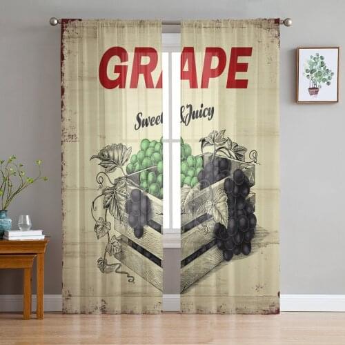Grape Wood Grain Retro Screens Voile Tulle Sheer Curtains for Bedroom Living Room Kitchen Decor Chiffon Windows Curtain