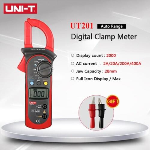 UNI-T UT201 Handheld Digital Clamp Meter AC/DC Current Voltage Meter Auto Range LCD Voltmeter Capacitance Resistance Tester